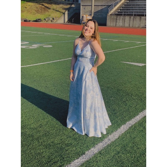 Light Blue/Periwinkle Floral Long Prom Dress - Picture 8 of 13